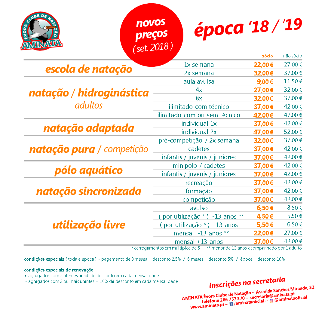 Preços 2018-2019 - A partir de Setembro