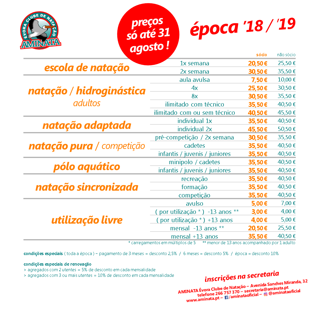 Preços 2018-2019 até 31/08